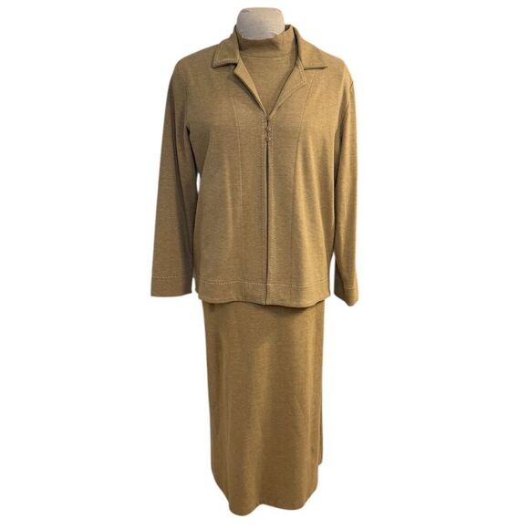 Liz Claiborne 3 Piece Set Sz. L Jacket Shell & Skirt  Vintage Tan - Picture 2 of 16